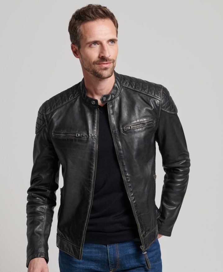 Superdry Heritage Leather Moto Racer Jacket Black Men