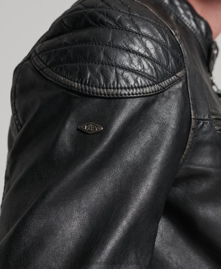 Superdry Heritage Leather Moto Racer Jacket Black Men