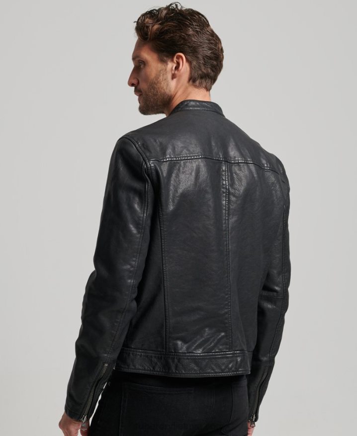 Superdry Heritage Leather Sports Racer Jacket Black Men