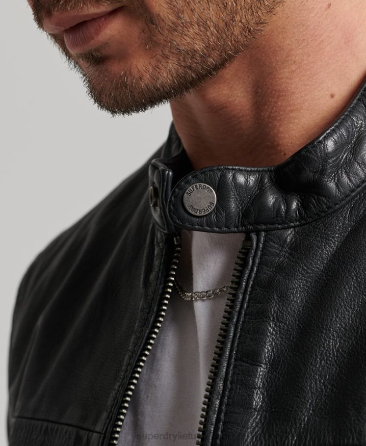 Superdry Heritage Leather Sports Racer Jacket Black Men