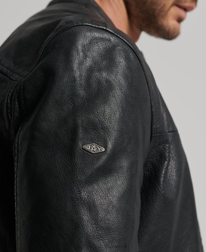 Superdry Heritage Leather Sports Racer Jacket Black Men