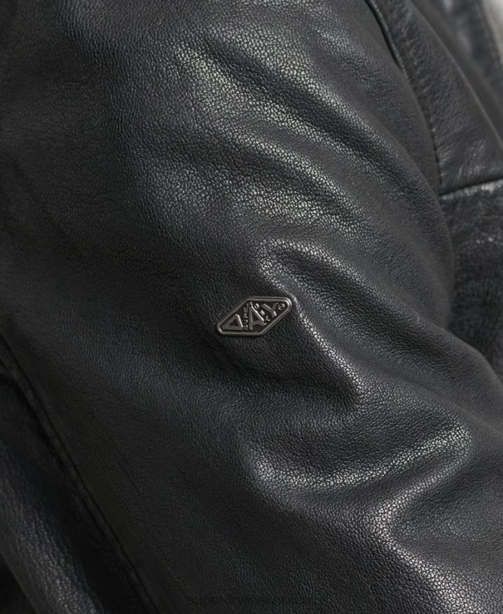 Superdry Heritage Sports Racer Leather Jacket Black Men