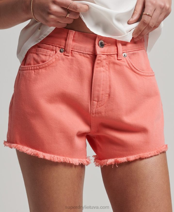 Superdry High Rise Denim Shorts Coral Women