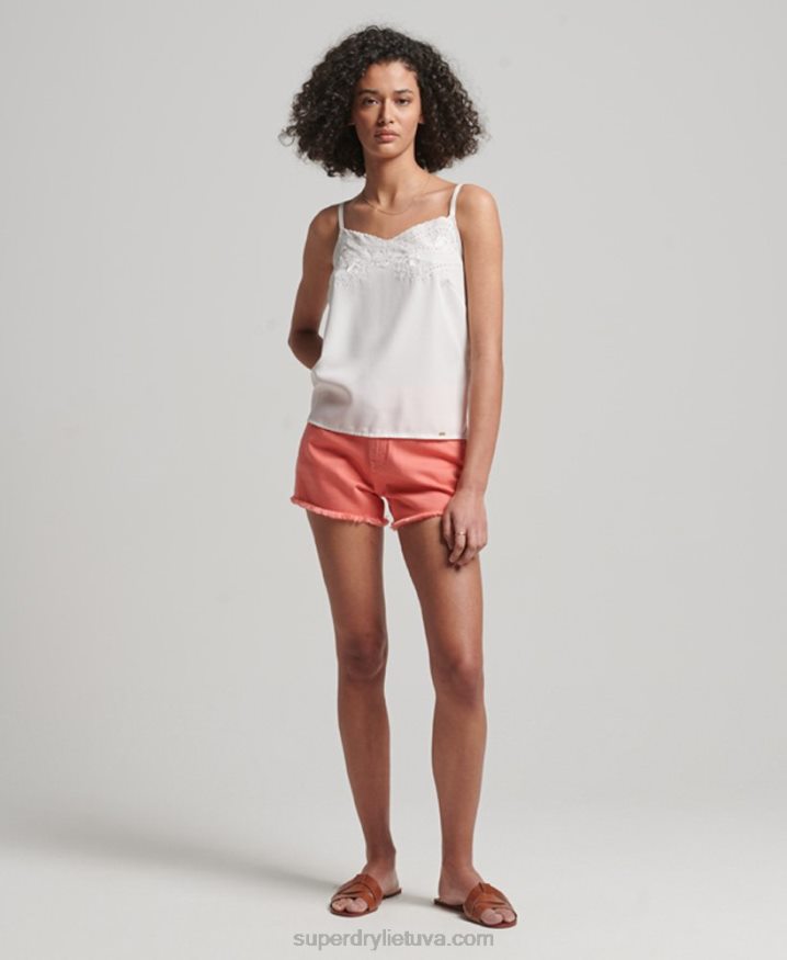 Superdry High Rise Denim Shorts Coral Women