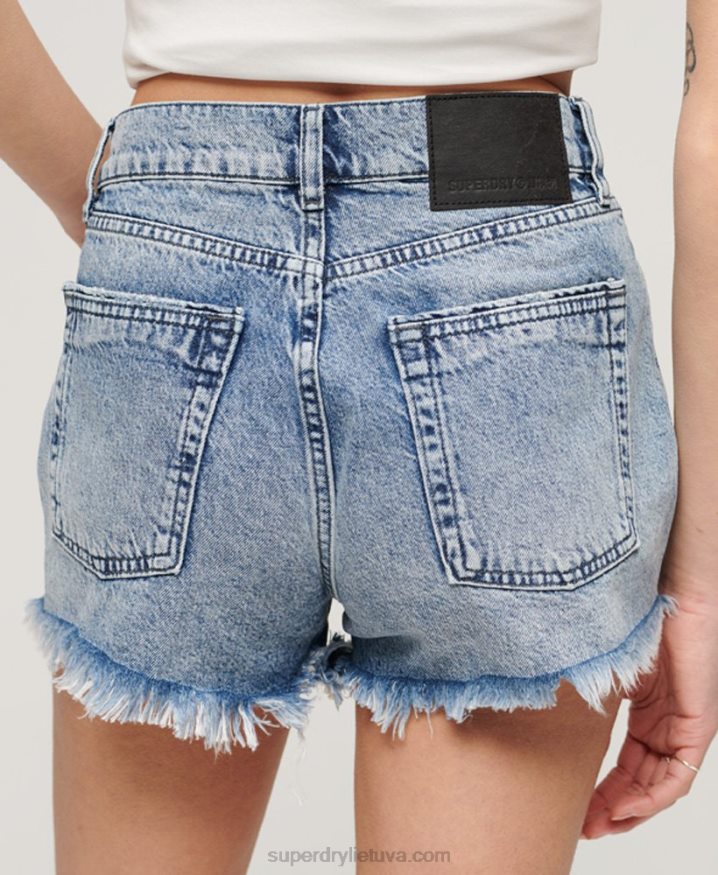 Superdry High Rise Denim Shorts Light Blue Women