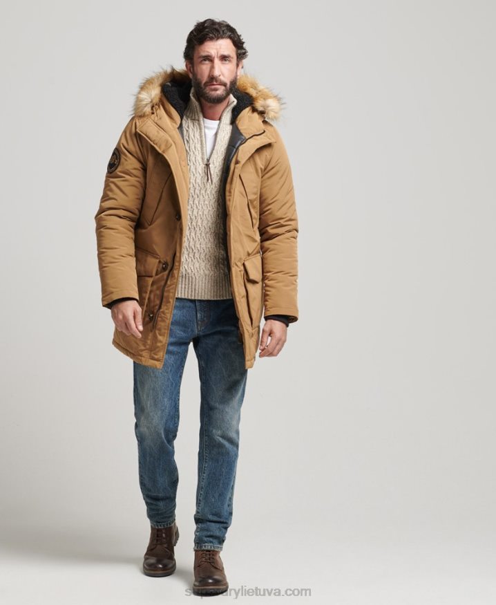 Superdry Hooded Everest Faux Fur Parka Brown Men