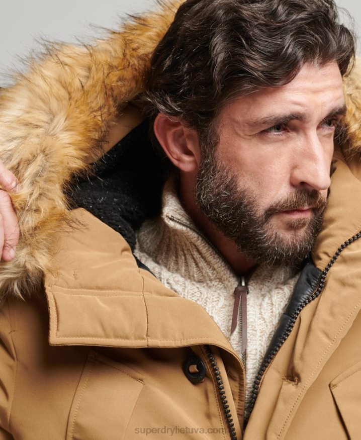 Superdry Hooded Everest Faux Fur Parka Brown Men