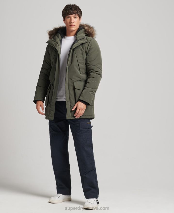 Superdry Hooded Everest Faux Fur Parka Green Men