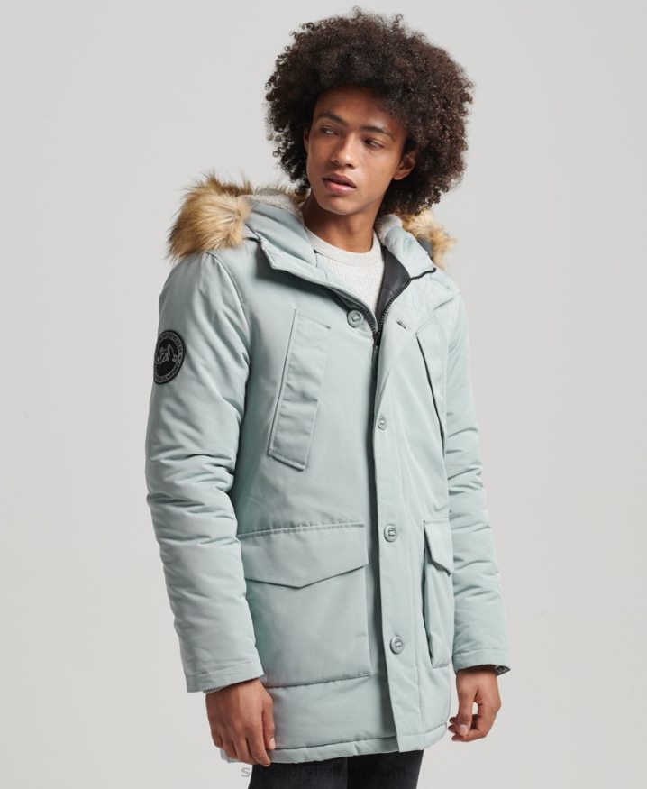 Superdry Hooded Everest Faux Fur Parka Light Blue Men