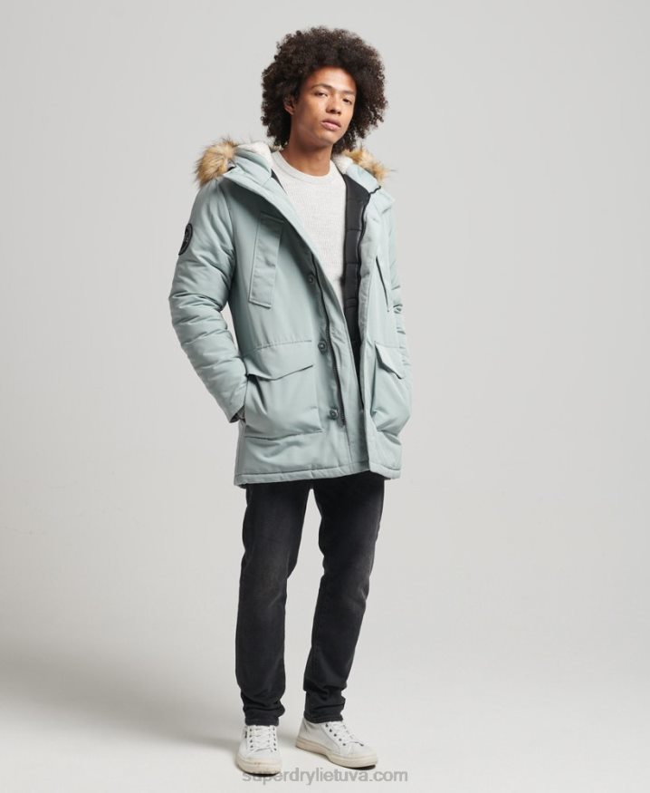 Superdry Hooded Everest Faux Fur Parka Light Blue Men