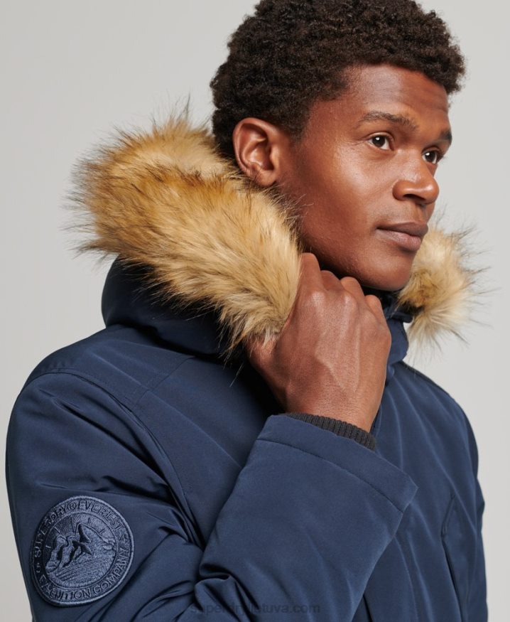 Superdry Hooded Everest Faux Fur Parka Navy Men