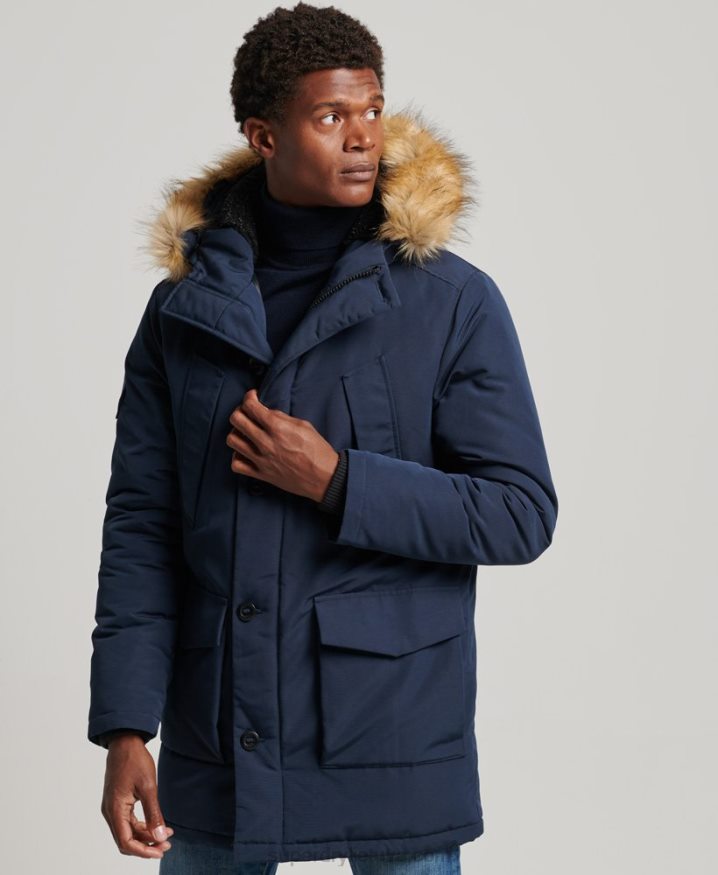 Superdry Hooded Everest Faux Fur Parka Navy Men