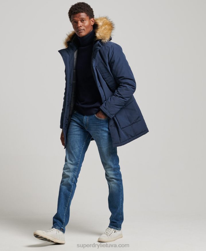 Superdry Hooded Everest Faux Fur Parka Navy Men