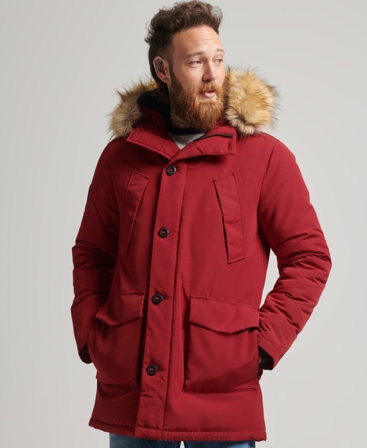 Superdry Hooded Everest Faux Fur Parka Red Men