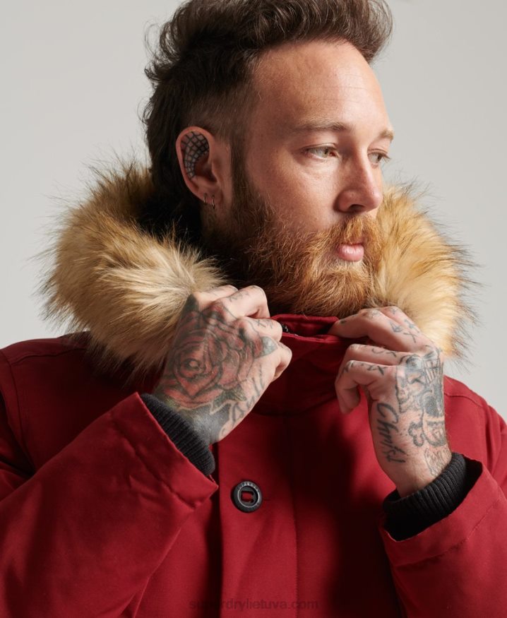 Superdry Hooded Everest Faux Fur Parka Red Men