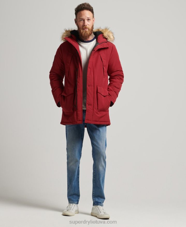 Superdry Hooded Everest Faux Fur Parka Red Men