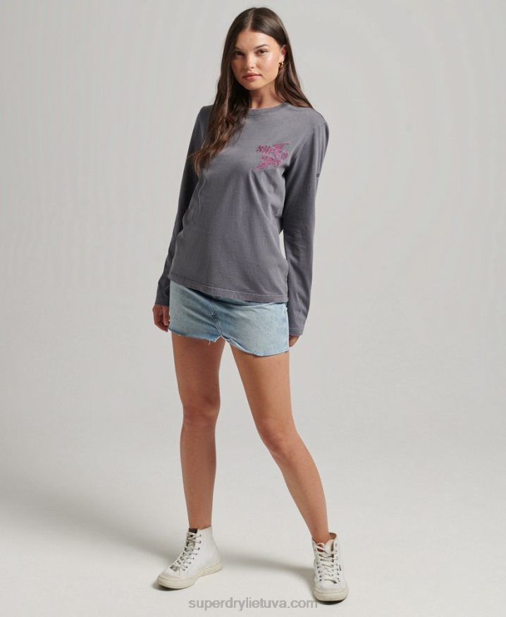 Superdry Indie Mark Long Sleeve Top Dark Grey Women