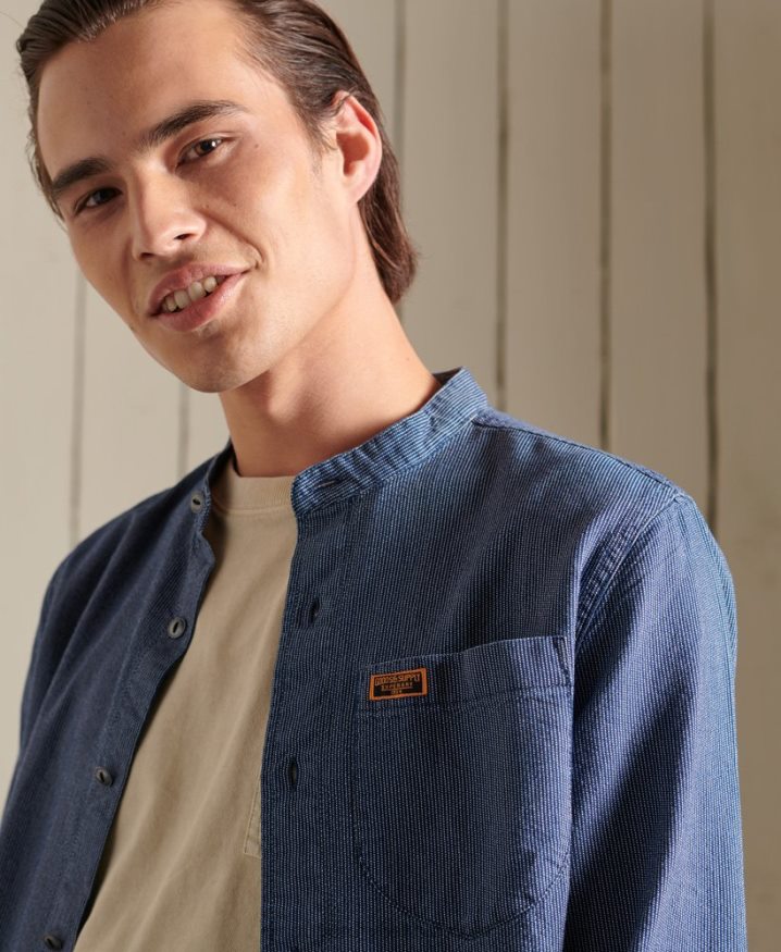 Superdry Indigo Henley Workwear Shirt Blue Men