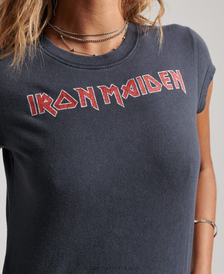 Superdry Iron Maiden Cap Sleeve Band T-Shirt Dark Grey Women