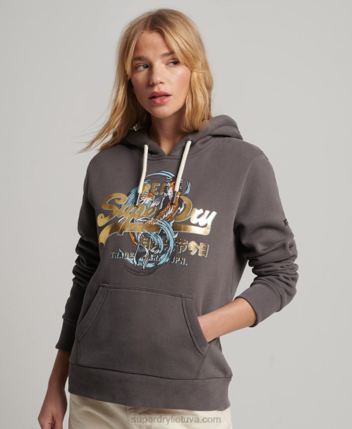 Superdry Japanese Vintage Logo Graphic Hoodie Dark Grey Women