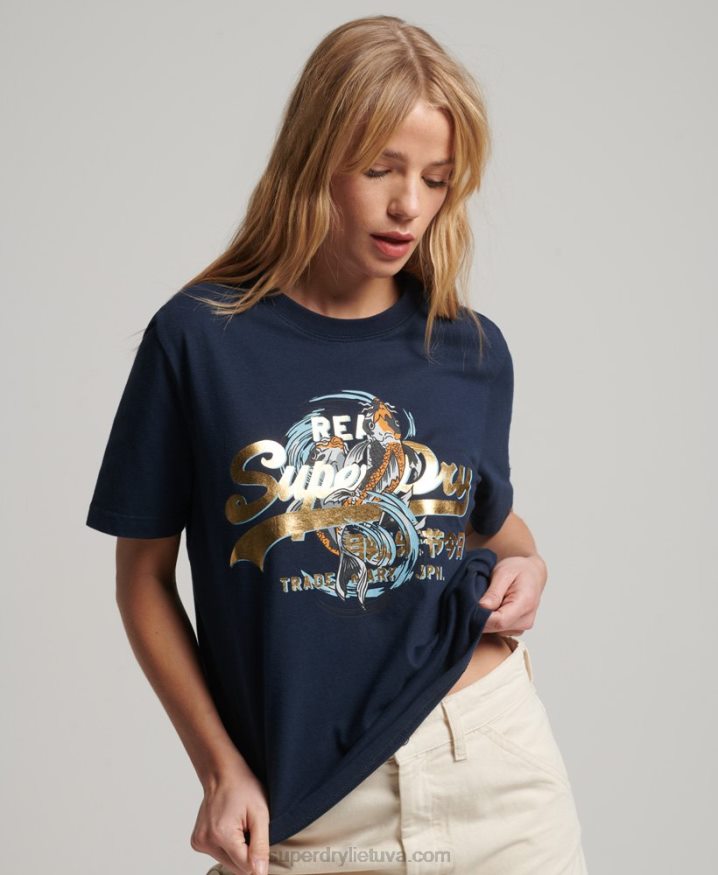 Superdry Japanese Vintage Logo Graphic T-Shirt Navy Women