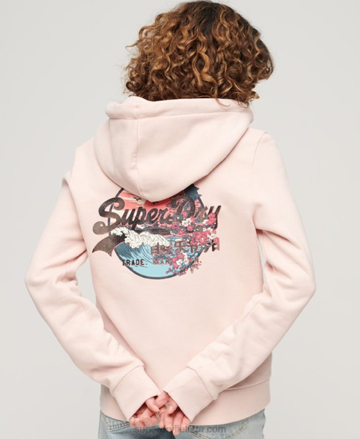 Superdry Japanese Vintage Logo Graphic Zip Hoodie Pink Women