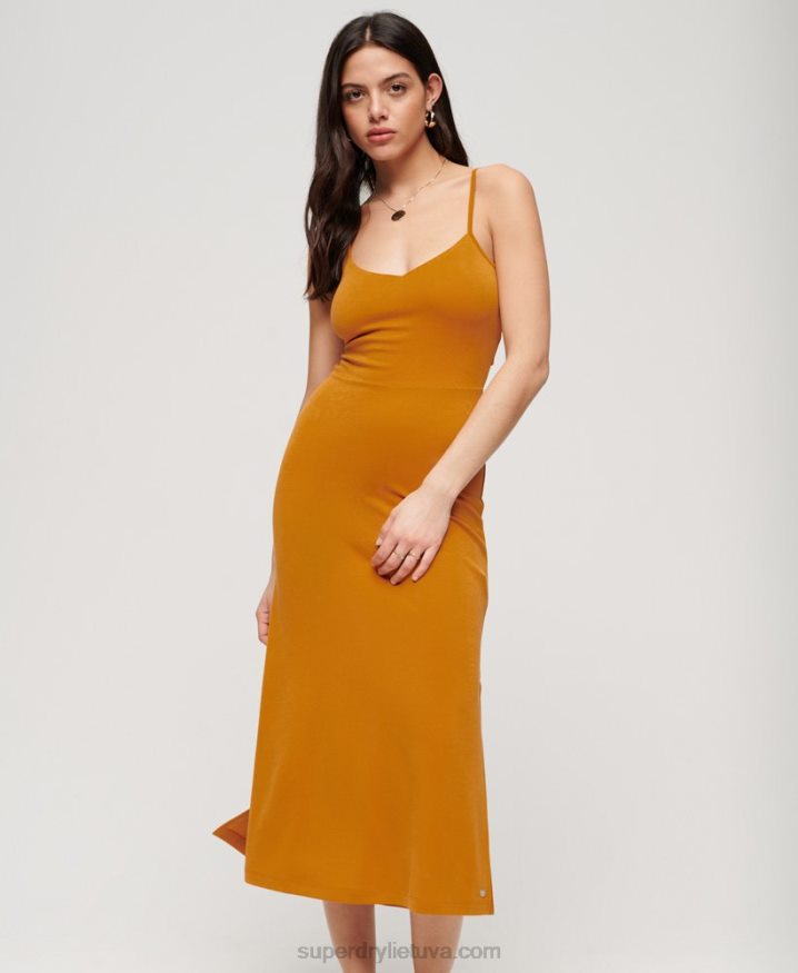 Superdry Jersey Open Back Dress Yellow Women