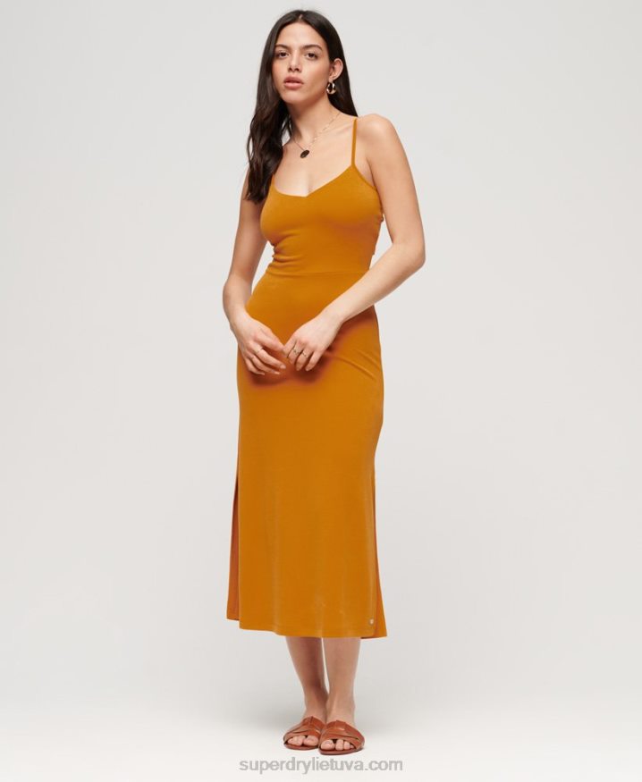 Superdry Jersey Open Back Dress Yellow Women