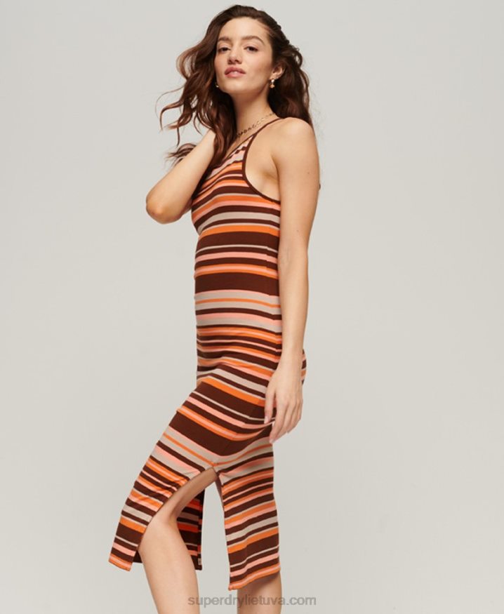 Superdry Jersey Stripe Cami Midi Dress Brown Women