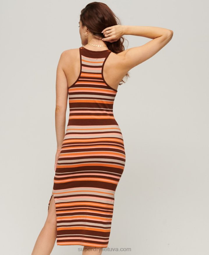 Superdry Jersey Stripe Cami Midi Dress Brown Women