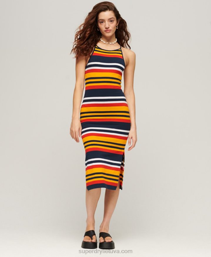 Superdry Jersey Stripe Cami Midi Dress Yellow Women