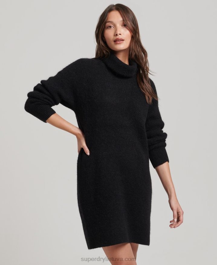 Superdry Knitted Roll Neck Jumper Dress Black Women