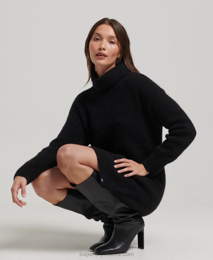 Superdry Knitted Roll Neck Jumper Dress Black Women