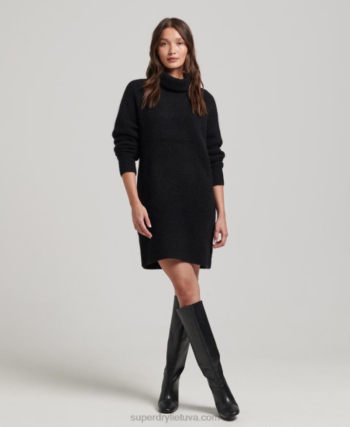 Superdry Knitted Roll Neck Jumper Dress Black Women