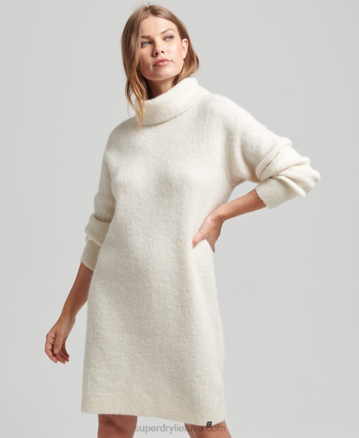 Superdry Knitted Roll Neck Jumper Dress Cream Women