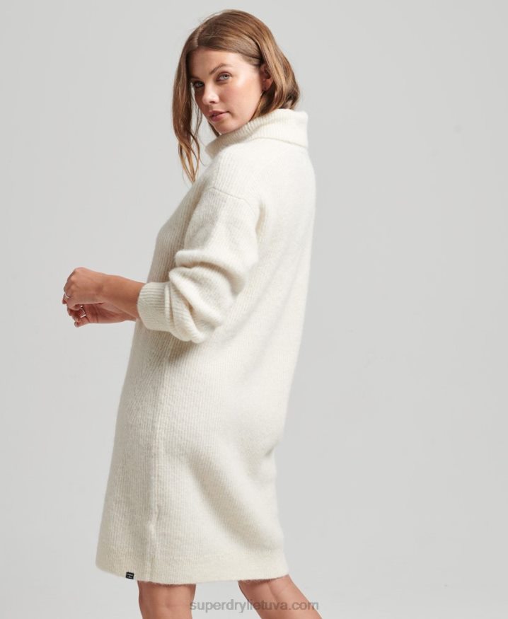 Superdry Knitted Roll Neck Jumper Dress Cream Women