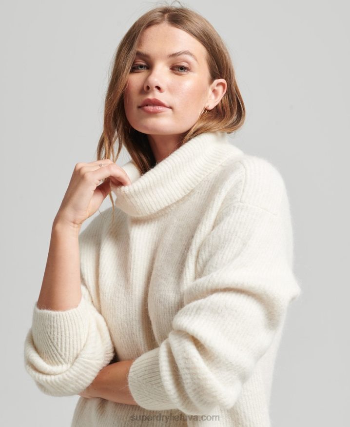 Superdry Knitted Roll Neck Jumper Dress Cream Women