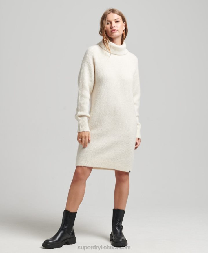 Superdry Knitted Roll Neck Jumper Dress Cream Women