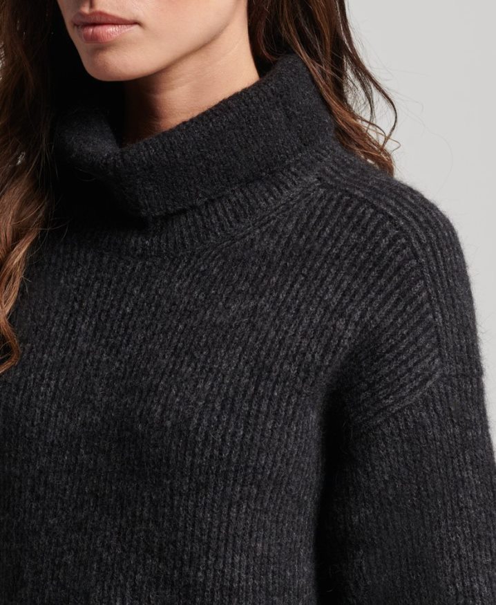 Superdry Knitted Roll Neck Jumper Dress Dark Grey Women