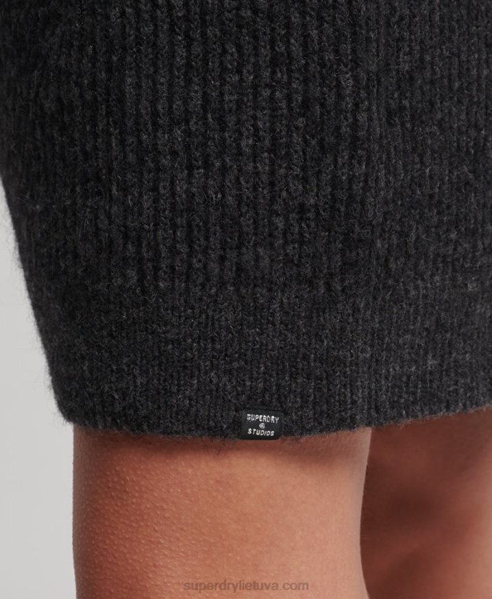 Superdry Knitted Roll Neck Jumper Dress Dark Grey Women