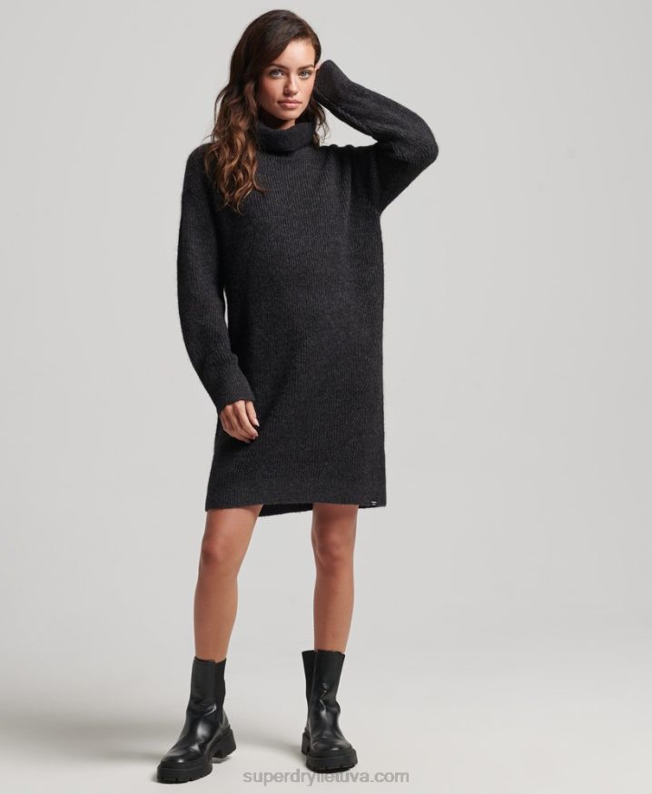 Superdry Knitted Roll Neck Jumper Dress Dark Grey Women