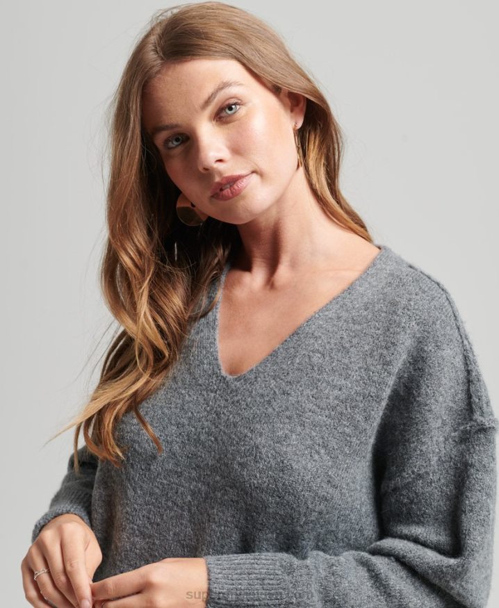 Superdry Knitted V Neck Jumper Dress Dark Grey Women