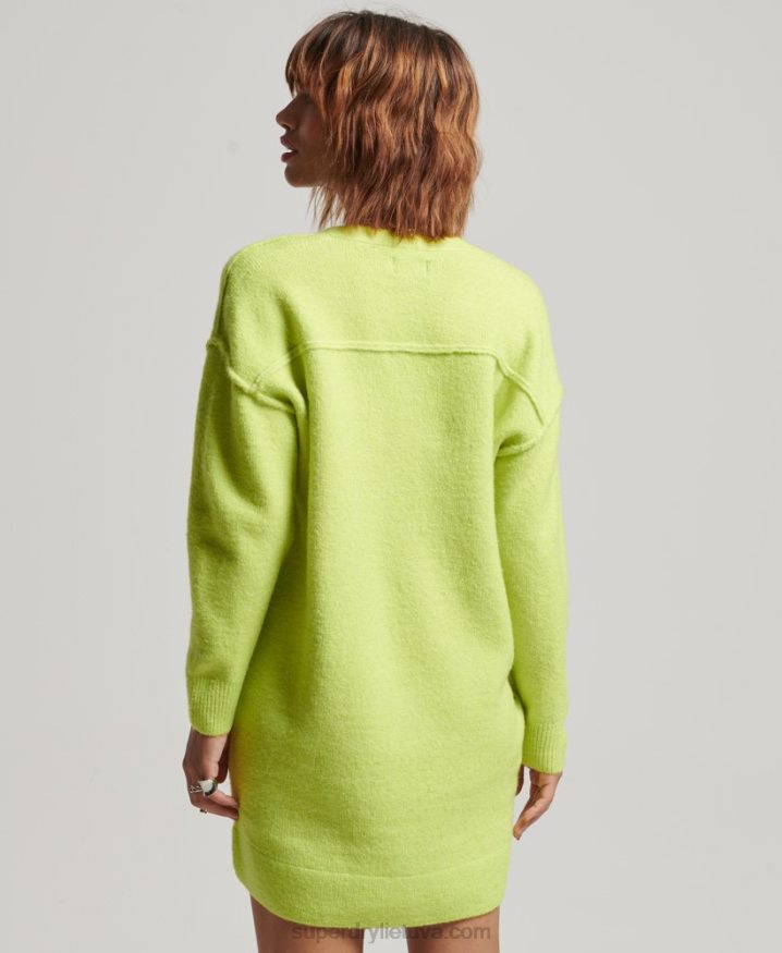 Superdry Knitted V Neck Jumper Dress Green Women