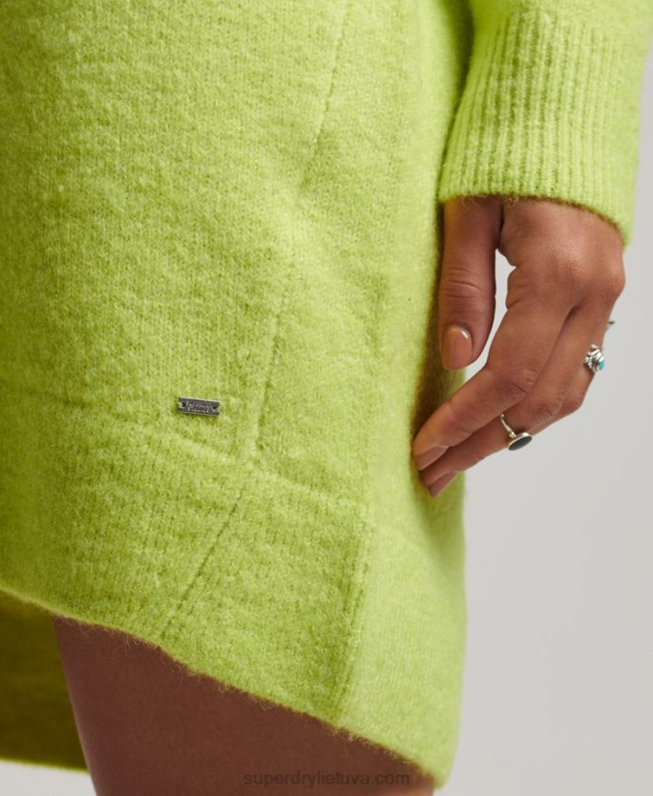 Superdry Knitted V Neck Jumper Dress Green Women