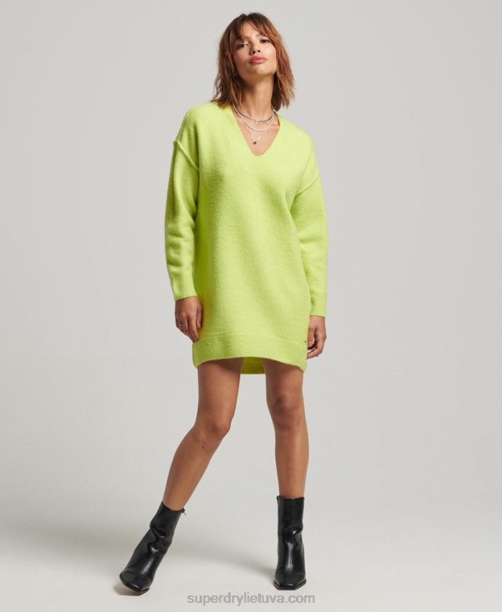 Superdry Knitted V Neck Jumper Dress Green Women