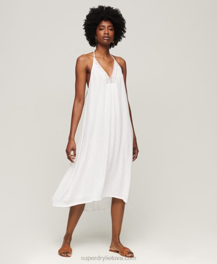 Superdry Lace Halter Neck Midi Dress White Women