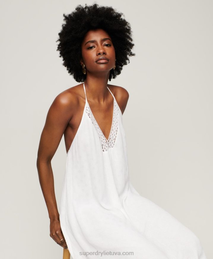 Superdry Lace Halter Neck Midi Dress White Women