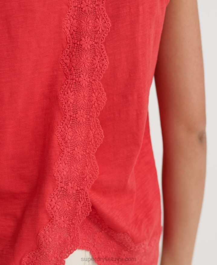 Superdry Lace Mix Vest Top Red Women