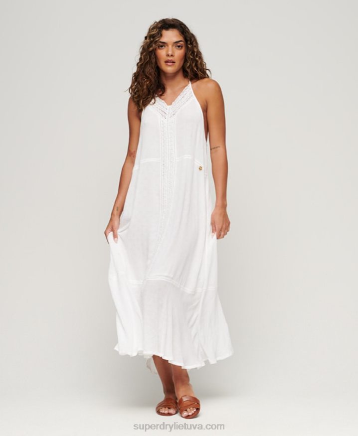 Superdry Lace Trim Maxi Dress White Women