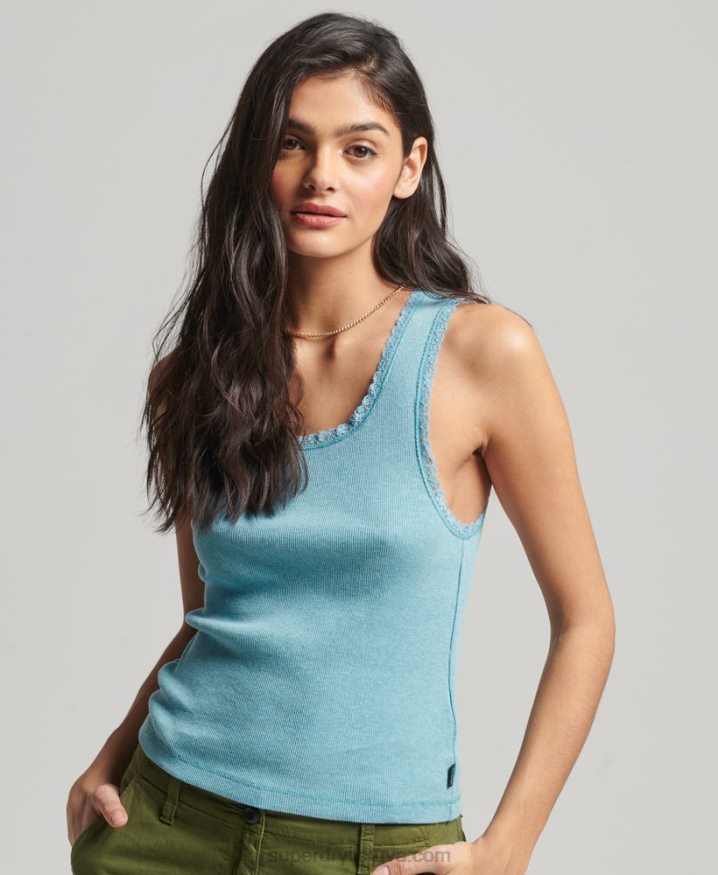 Superdry Lace Trim Vest Top Blue Women